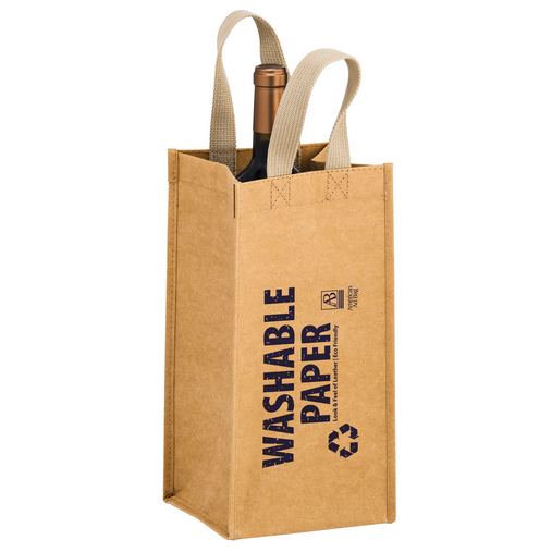 Custom Printed TORNADO - Washable Kraft Paper 1 Bottle Wine Tote Bag w/ Web Handle (6"x6"x12.5") - SP - WBVINE1-SP